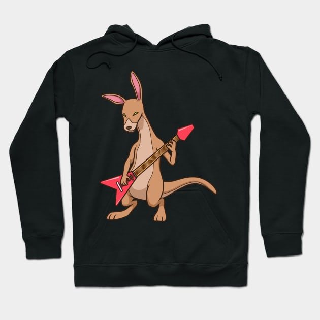 Comic kangaroo playing electric guitar Hoodie by Modern Medieval Design